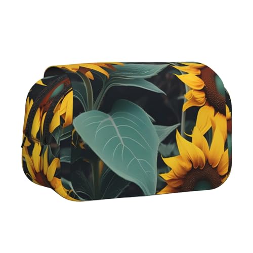 AYYQWE Federmäppchen mit Wildblumen-Motiv und Sonnenblumen-Druck, leicht, stilvoll, für Reisen, Büro, großes Fassungsvermögen, Make-up-Toiletry von AYYQWE