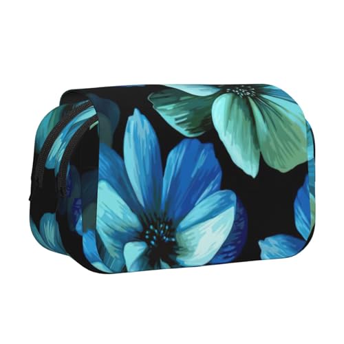 AYYQWE Federmäppchen mit blauem Blumendruck, leicht, stilvolles Schreibwaren, Reisen, Büro, großes Fassungsvermögen, Make-up-Toiletry von AYYQWE