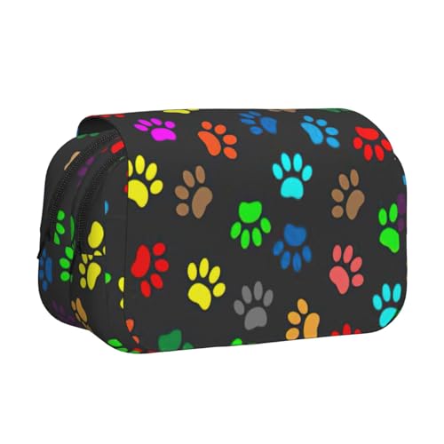 AYYQWE Federmäppchen mit buntem Hundepfotenabdruck, leicht, stilvolles Schreibwaren, Reisen, Büro, großes Fassungsvermögen, Make-up-Toiletry von AYYQWE