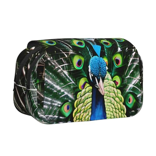 AYYQWE Federmäppchen mit frischem Pfauen-Aufdruck, leicht, stilvoll, für Reisen, Büro, großes Fassungsvermögen, Make-up-Kulturartikel von AYYQWE