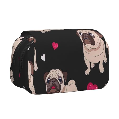 AYYQWE Federmäppchen mit niedlichem Mops-Aufdruck, leicht, stilvolle Schreibwaren, Reisen, Büro, großes Fassungsvermögen, Make-up-Toiletry von AYYQWE