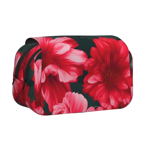 AYYQWE Federmäppchen mit rot-pinkem Blumendruck, leicht, stilvolles Schreibwaren, Reisen, Büro, großes Fassungsvermögen, Make-up-Toiletry von AYYQWE