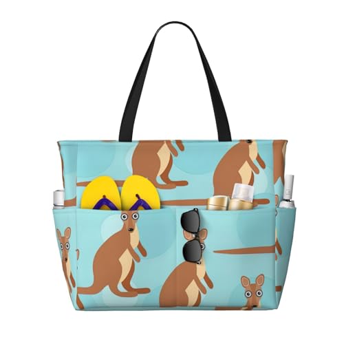 AYYQWE Funny for Kangaroo Zoo Print Beach Tote Stylish Weekend Bag Reusable Lightweight Gym Picnic Camping Women Men von AYYQWE