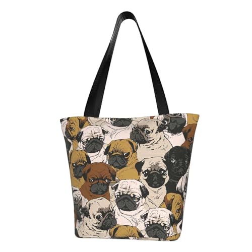 AYYQWE Imagen De Mops Bedruckte Sommer-Schultertasche Strand Crossbody Handtasche Reise Einkaufen Fitnessstudio Wandern Party Events von AYYQWE