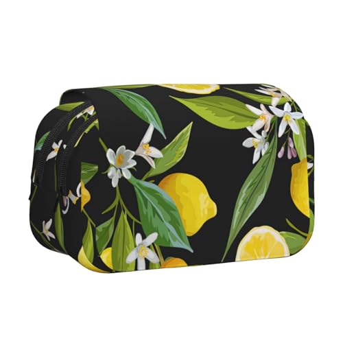 AYYQWE Leichte Stifttasche mit gelbem Zitronendruck, stilvolle Schreibwaren, Reisen, Büro, großes Fassungsvermögen, Make-up-Toiletry von AYYQWE