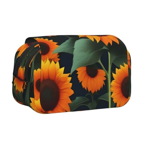 AYYQWE Leichte Stifttasche mit orangefarbenem Sonnenblumen-Aufdruck, stilvolle Schreibwaren, Reisen, Büro, großes Fassungsvermögen, Make-up-Toiletry von AYYQWE