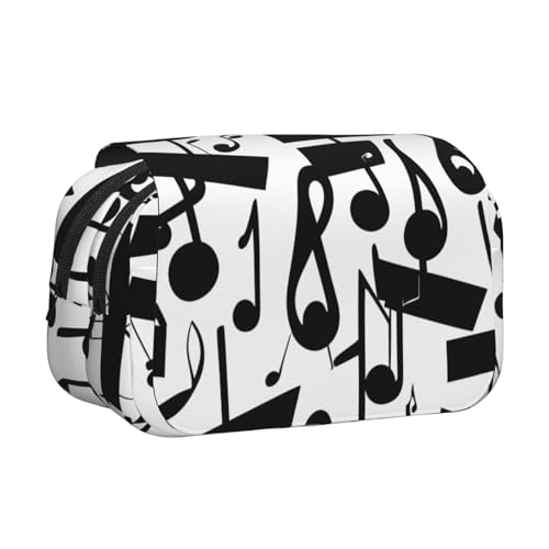 AYYQWE Schwarze Federtasche mit Musiknoten-Druck, leicht, stilvolles Schreibwaren, Reisen, Büro, großes Fassungsvermögen, Make-up, Toilettenartikel von AYYQWE