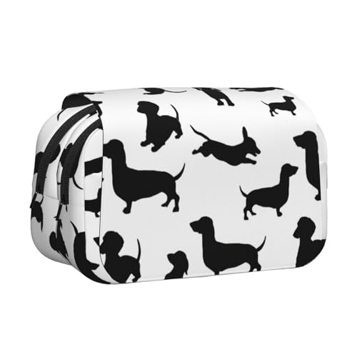 AYYQWE Schwarze Hunde Dackel Hund Druck Leichte Stifttasche Stilvolle Schreibwaren Reise Büro Große Kapazität Make-up Toilettenartikel von AYYQWE