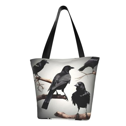 AYYQWE Schwarze Krähenvögel auf einem Ast Druck Sommer Schultertasche Strand Crossbody Handtasche Reise Einkaufen Fitnessstudio Wandern Party Events von AYYQWE
