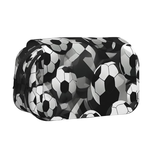 AYYQWE Schwarze und weiße Stifttasche mit Fußball-Muster, leicht, stilvolles Schreibwaren, Reisen, Büro, großes Fassungsvermögen, Make-up-Toiletry von AYYQWE