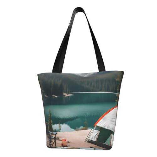 AYYQWE Serenity Lake Camping Druck Sommer Schultertasche Strand Crossbody Handtasche Reise Einkaufen Fitnessstudio Wandern Party Events von AYYQWE