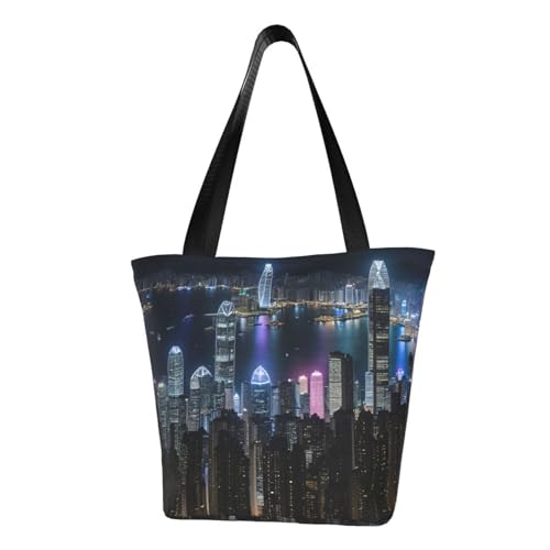 Aerial Night of View Hong Kong Print Summer Shoulder Bag Beach Crossbody Handbag Travel Shopping Gym Hiking Party Events von AYYQWE