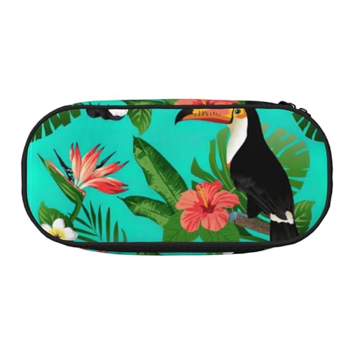 Federmäppchen mit tropischen Vögeln und Pflanzenblättern, stilvolles Federmäppchen, wiederverwendbar, für Make-up, Kosmetik, einfacher Zugriff, Schwarz , Einheitsgröße, Taschen-Organizer von AYYQWE