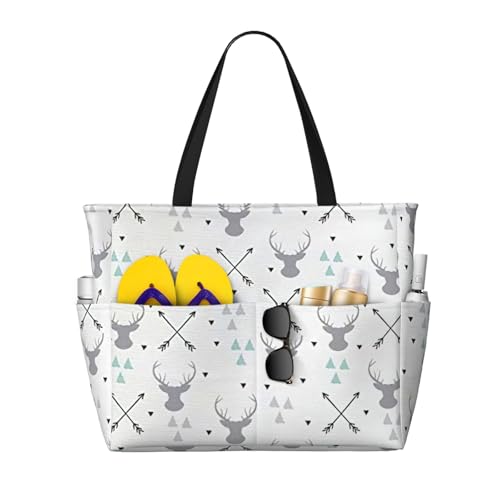 Jagdpfeile Dreiecke Hirsch Bedruckt Strandtasche Stilvolle Wochenendtasche Wiederverwendbar Leicht Gym Picknick Camping Damen Herren von AYYQWE