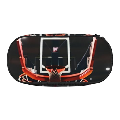 Stylisches Federmäppchen mit Basketball-Aufdruck, wiederverwendbar, für Stifte, Make-up, Kulturbeutel, einfacher Zugriff, Schwarz , Einheitsgröße, Taschen-Organizer von AYYQWE