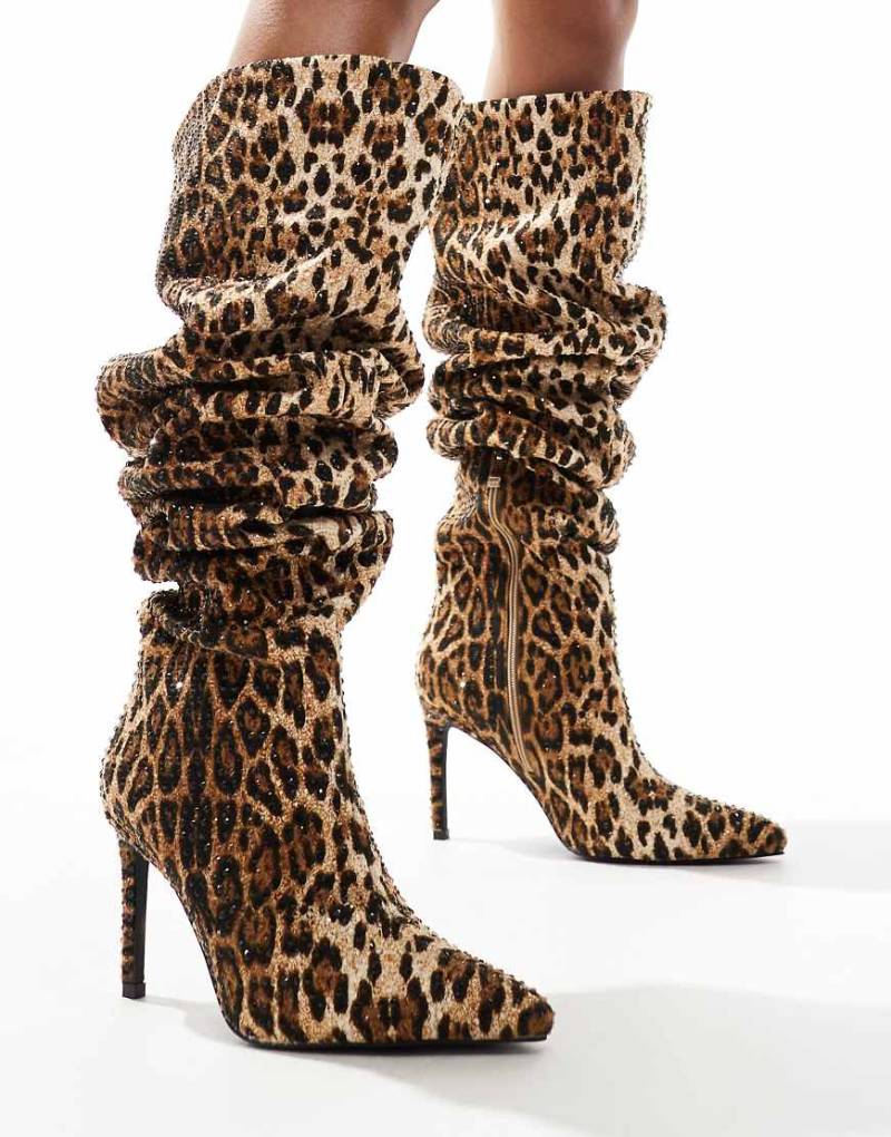 Azalea Wang - Adventurous - Overknee-Stiefel mit Leopardenmuster und Verzierung-Bunt von AZALEA WANG