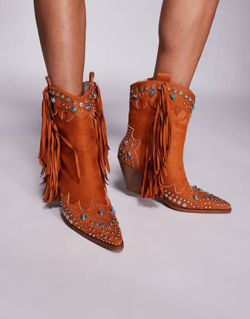 Azalea Wang - Anorak - Westernstiefel in Orange mit Quastenverzierung von AZALEA WANG