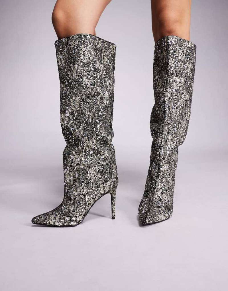 Azalea Wang - Brieley - Kniehohe Stiefel in Silber mit Verzierung von AZALEA WANG