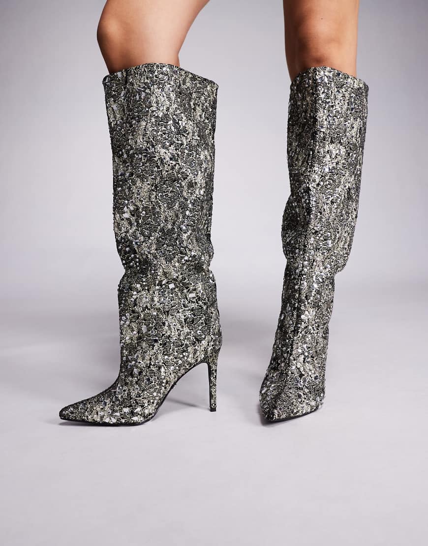 Azalea Wang - Brieley - Kniehohe Stiefel in Silber mit Verzierung von AZALEA WANG