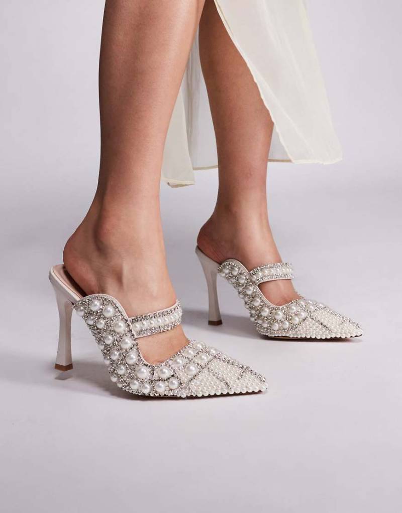 Azalea Wang - Enya - Verzierte Mules mit Absatz in Silber von AZALEA WANG