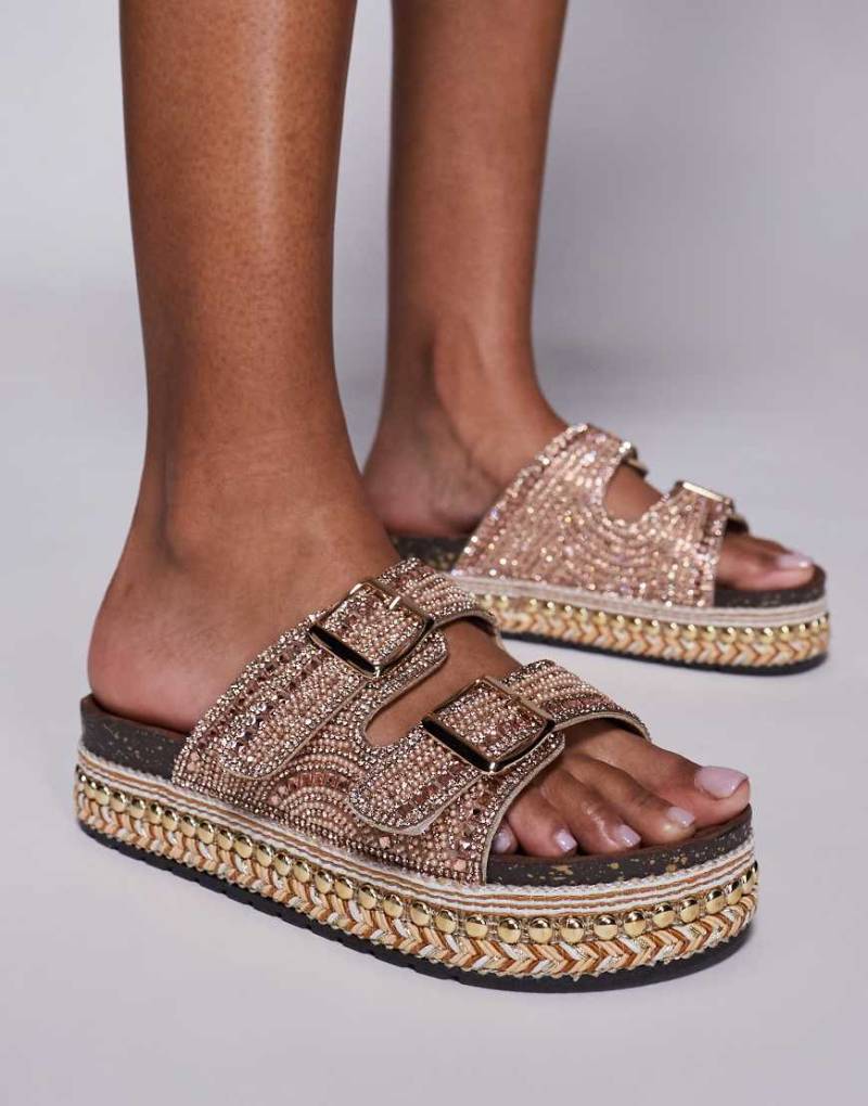 Azalea Wang - Ezri - Verzierte Sandalen in Roségold mit Fußbett-Goldfarben von AZALEA WANG