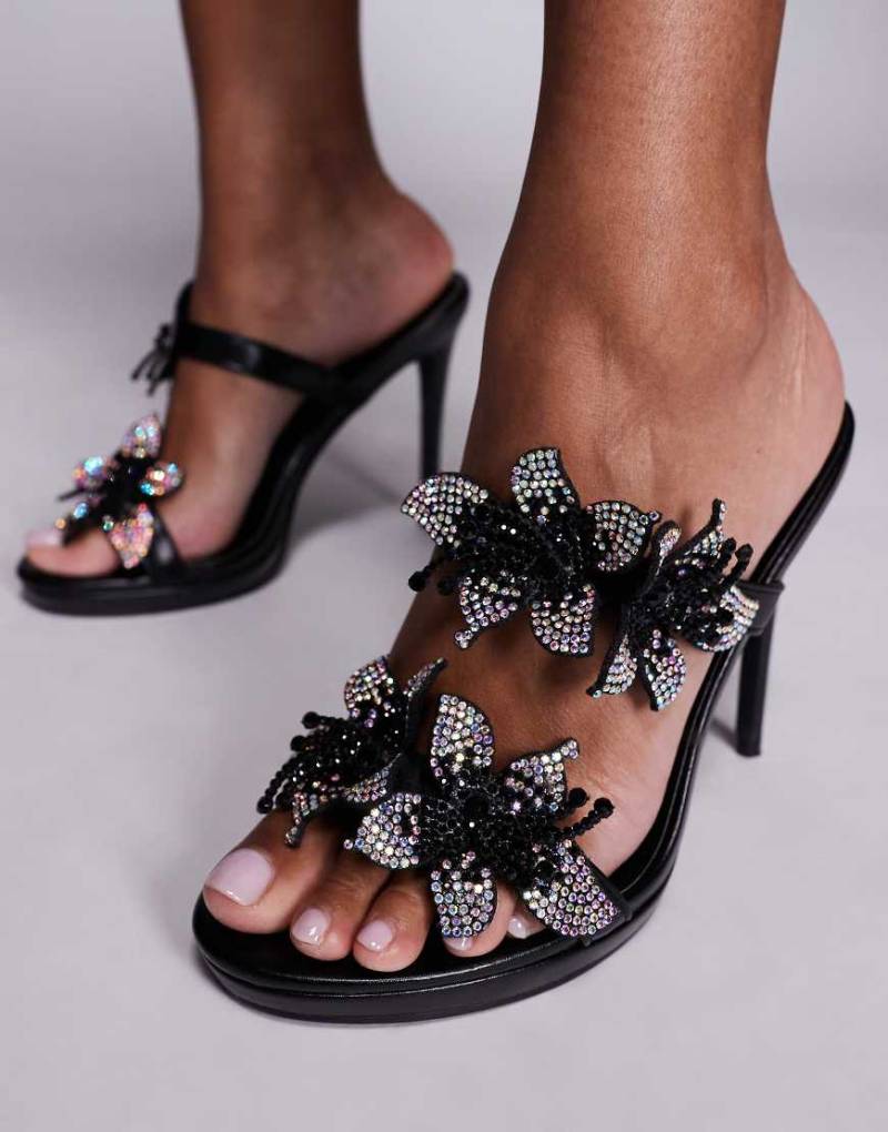 Azalea Wang - Luckyone - Verzierte Mules in Schwarz mit Absatz von AZALEA WANG