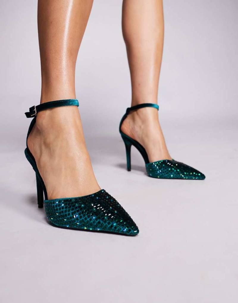 Azalea Wang - Waraia - High Heels in Smaragdgrün mit verziertem Detail von AZALEA WANG