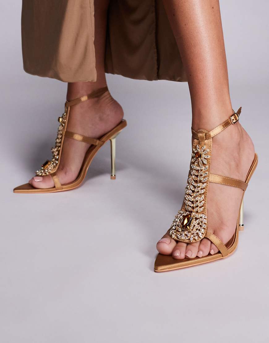 Azalea Wang - Wyatt - Verzierte Sandaletten in Braun mit hohen Absätzen von AZALEA WANG