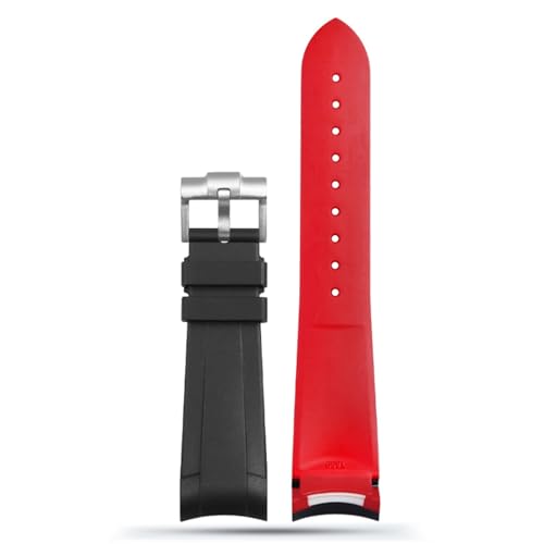 AZANU 22-mm-Uhrenarmband aus Naturkautschuk-Silikon, speziell für Tudor Black Bay GMT, gebogenes Ende, Dornschließe/Faltschließe, schwarz, rot, grün (Color : Black red silver, Size : 22mm) von AZANU