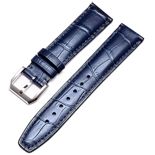 AZANU Beobachten Sie Armband für IWC Pilot Watches Portofino Portugieser Männer Strap Watch Accessorie Real Leder Uhren Band Uhrengürtelkette (Color : Blue-Silver Clasp1, Size : 21mm) von AZANU