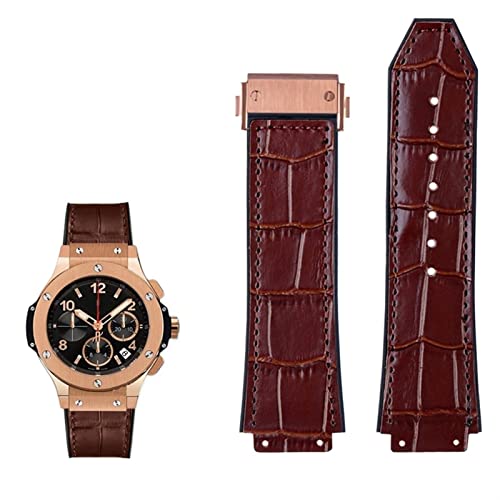 AZANU Echtes Leder Uhrenarmband für Hublot Big Bang Serie Rindslederarmband Herren Armband mit Werkzeug Zubehör Schwarz Braun 26 * 19mm (Color : Brown-rose gold, Size : 26mm-19mm) von AZANU