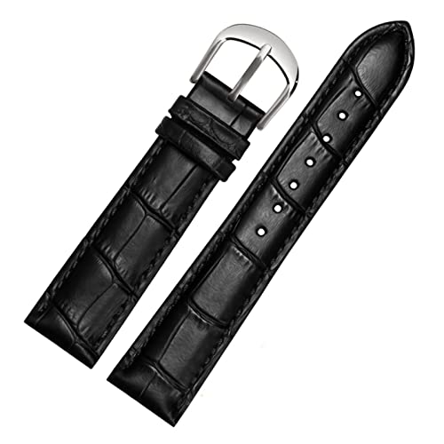 AZANU Für Brand Watch Bracelet Belt Woman Watchbänder echtes Leder -Armband -Band 10 12 14 16 18 20 22mm Multicolor -Uhren -Bänder (Color : Black silver, Size : 12mm) von AZANU