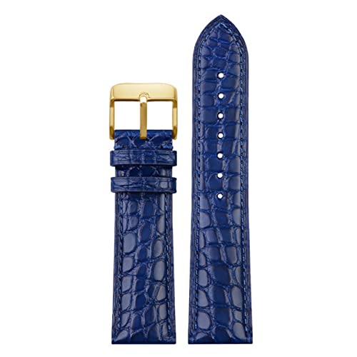 AZANU Für jedes luxuriöse Armband Krokodilgurt weiche blaue Leder -Uhrenband -Schmetterlingsverschluss 18 20mm 22 mm Männer Handgelenk Band (Color : Blue gold Pin, Size : 22mm) von AZANU