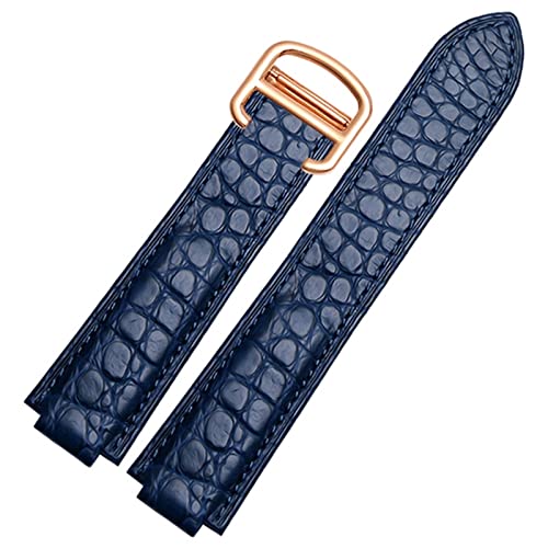 AZANU Uhrenarmband aus amerikanischem Krokodilleder, geeignet für Cartier Blue Balloon Convex Lederarmband 18 20 mm Herren und Damen Schwarz (Color : Blue Rose Gold, Size : 18-11mm) von AZANU