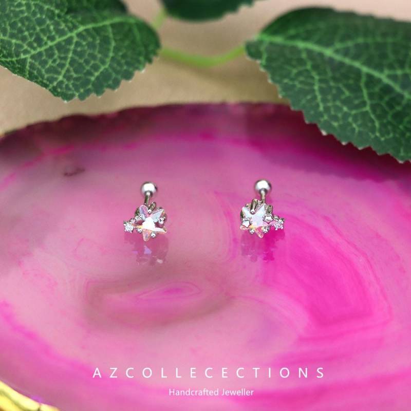 S925 Sterling Silber Planet Ohrstecker Mit Zirkonia - Screw Back Ohrringe von AZCollecections