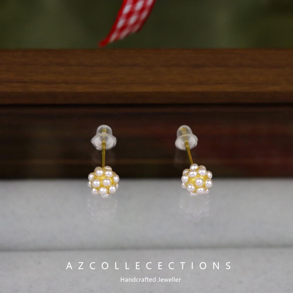 Vergoldete Sterlingsilber-Ohrstecker Mit Perlen, Elegantes Geburtstagsgeschenk Für Sie von AZCollecections