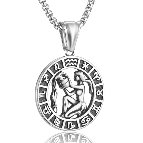 Sternzeichen-Halskette für Herren, Edelstahl, 12 Sternbilder, Astrologie-Schmuck für Frauen, Geburtstagsgeschenke, 35mm-25.5mm, Edelstahl, Kein Edelstein Sternzeichen-Halskette für Herren, Edelstahl, 12 Sternbilder, Astrologie-Schmuck für Frauen, Geburtstagsgeschenke, 35mm-25.5mm, Edelstahl, Kein Edelstein von AZFVBQL