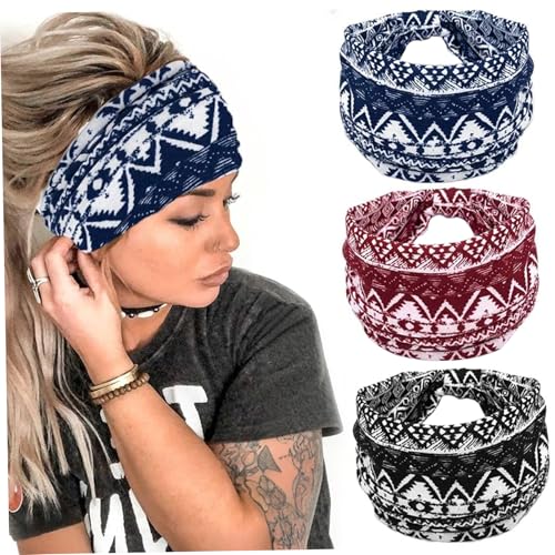 3pcs Boho -Stirnbänder für Frauen, 6 breite Stirnbänder Nicht -Slip -Dehnungs -Polyester -Kopf -Wrap, 3 Farben knospe absorbierende Haarbänder für Teen Girls Head Schal von AZIDWERYQ
