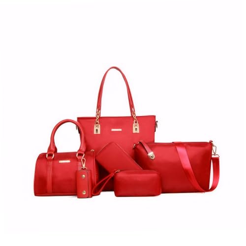 6-pcs Handtasche Set Red Tasche und Brieftasche Set für Frauen stilvolle elegante Crossbody-Umhängetaschen Totes Geldbörse wasserdichte Verschleiß-resistente Handtaschen für Frauen täglich verwenden von AZIDWERYQ