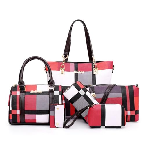 6pcs Handtaschen für Frauen, Damenhandtasche Set Top Griff Taschen 6 Stück Set, Geldbörse Set große Tasche Handtaschen für Frauenhandtaschen Umhängetasche Taschenhalter rotes Handtaschen für Frauen von AZIDWERYQ
