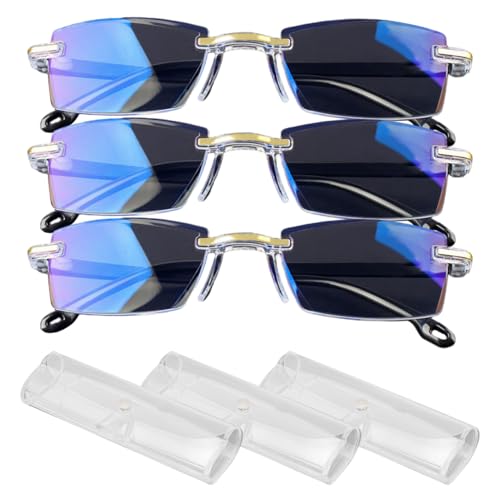 AZIDWERYQ 3 Paare Anti Blue Light Presbyopie Brille Clear Automatic Zoom Lesebrille mit Kasten Leichte Selbstanpassung flexibel für Männer Frauen keine blaue Vision von AZIDWERYQ