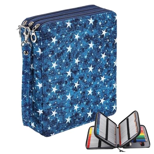 AZIDWERYQ Art Pencil Case 120 Slot 9.5x7.9x2.4in großer Bleistift-Beutel Sternblau-Beutel mit Reißverschluss und Lanyard Oxford Stoffkoffer für professionelle oder Amateurkünstler von AZIDWERYQ