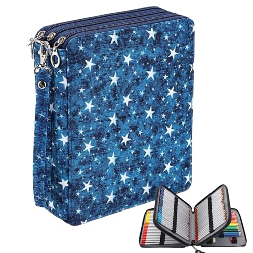 AZIDWERYQ Art Pencil Case 120 Slot 9.5x7.9x2.4in großer Bleistift-Beutel Sternblau-Beutel mit Reißverschluss und Lanyard Oxford Stoffkoffer für professionelle oder Amateurkünstler von AZIDWERYQ