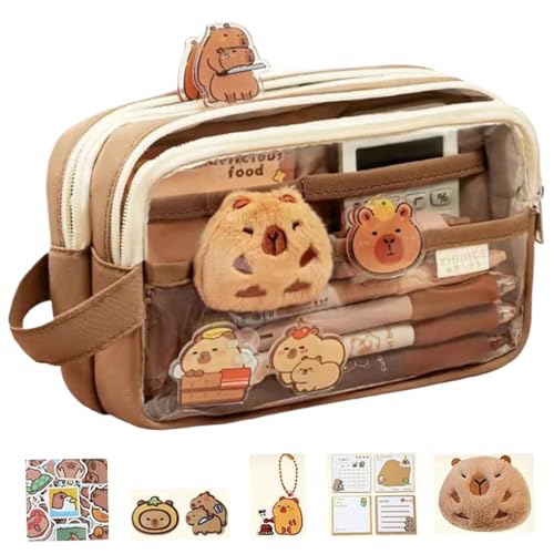 AZIDWERYQ Capybara Pencil Case, 8.3x2.6x5 Reißverschluss niedlich Kawaii Bleistift Beutel mit klarem Frontfenster -Capybara -Schulmaterial mit DIY -Zubehör für die Haltungsregel, Brown Kawaii Case von AZIDWERYQ