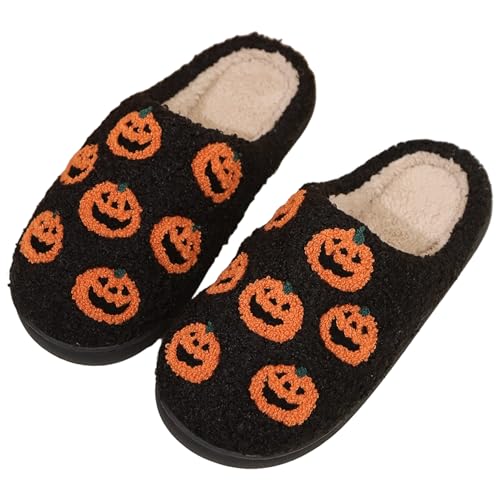 AZIDWERYQ Kürbiskruppschuhe weich warm warm gemütliche Plüschkürbis Halloween Pantoffeln Nicht-Slip für Männer im Innenbereich im Freien, 44-45 von AZIDWERYQ