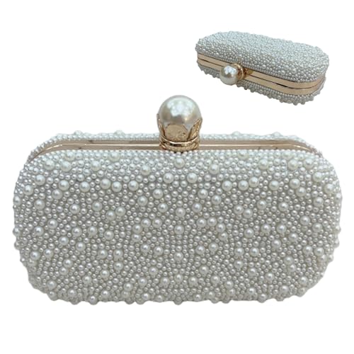 AZIDWERYQ Perlenabendtasche weiße Perlenhandtasche mit Kettenperlen Geldbörse für Hochzeitsfeier Braut Abschlussball 7, 5 x 5, x 2 Zoll Tasche von AZIDWERYQ