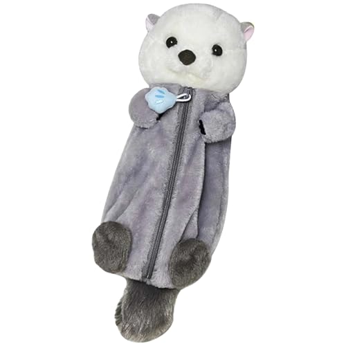 AZIDWERYQ Süßer Bleistiftbeutel, Plüsch Cartoon Sea Otter Bleistiftbeutel, Großkapazitätsbeutel, Reißverschluss Netter Stifthalter für Schulbüro -Heimtasche von AZIDWERYQ