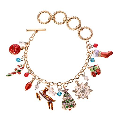 AZIDWERYQ Weihnachtsarmband mit Schneeflocken Schneemann Weihnachtsbaum Anhänger Ornamente Verstellbare Handgelenk Kette Weihnachtsschnee -Armband von AZIDWERYQ