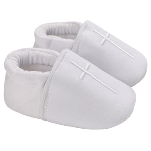 AZIDWERYQ Weiße Babyschuhe Baumwolle weich atmungsable Taufschuhe für Baby Jungen Mädchen Größe 3 Neugeborene von AZIDWERYQ
