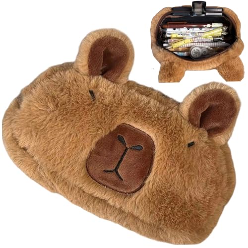 Capybara Bleistift Gehäuse großer Kapazität Tierstifte Hülle mit Reißverschluss weicher flauschiger Stiftbeutel süßer brauner Beutel für Jungen- und Mädchenschulen -Vorräte Flauschige Schenkel von AZIDWERYQ